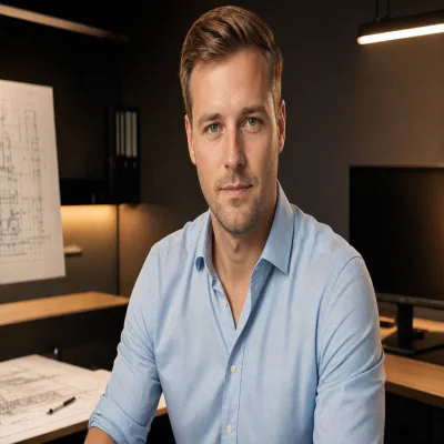 Jonas Weiß, Portrait für Team-Sektion, geplant 400x400 Pixel, technisches Bürolicht